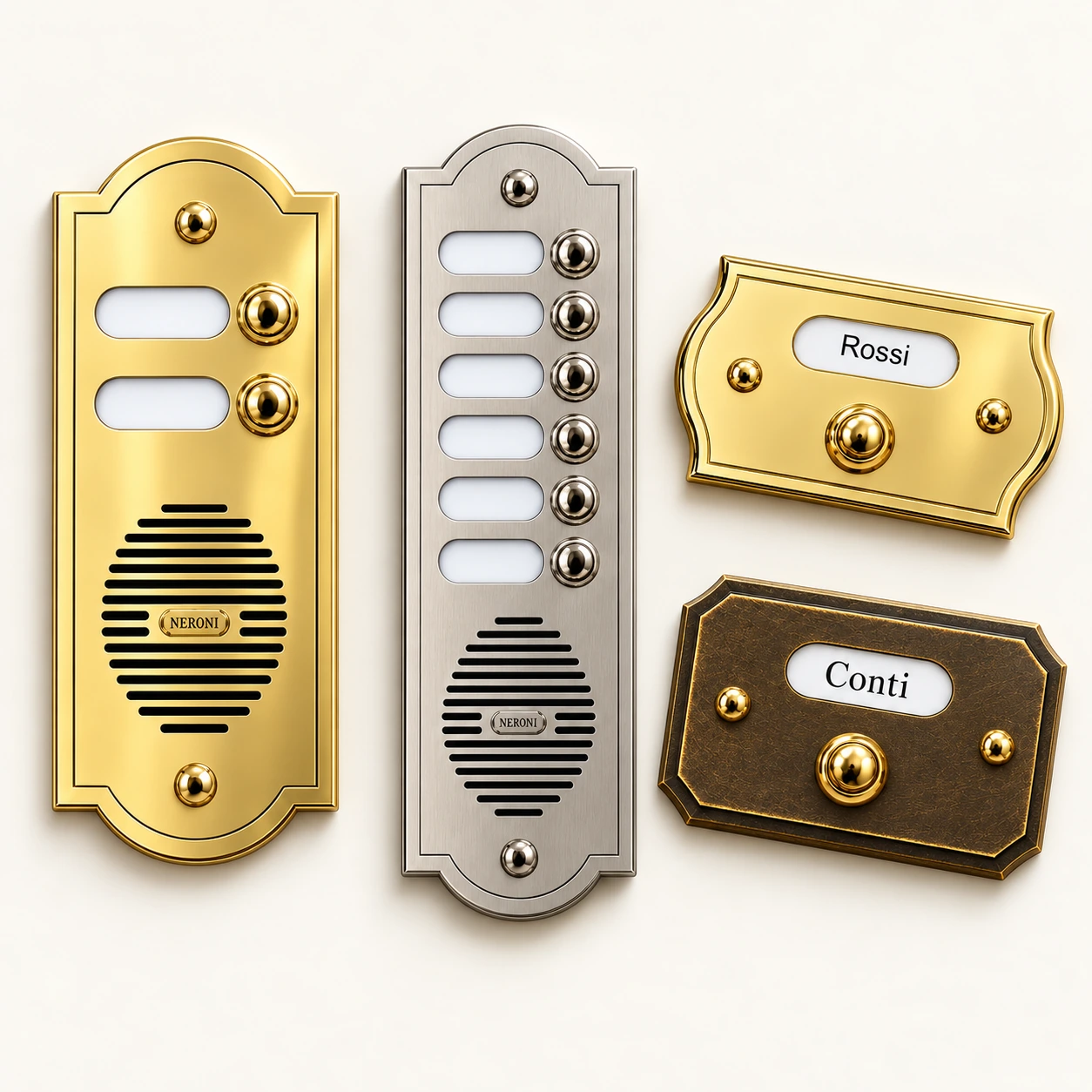 Selezione Neroni Welcome con pulsantiere citofoniche e campanelli personalizzati